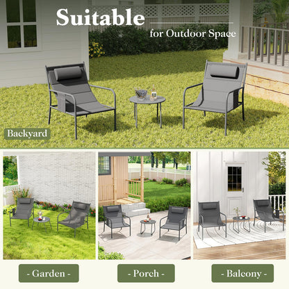 Metal Frame Chair and Coffee Table Set with Cozy Headrest & Storage Bag