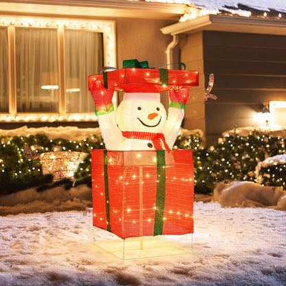 Lighted Snowman in Gift Box Christmas Decoration with LED Lights