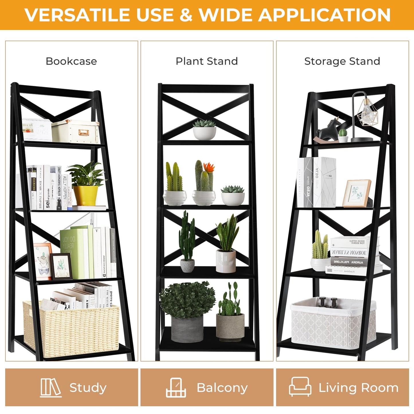 4 Tier Wooden Ladder Shelving Unit