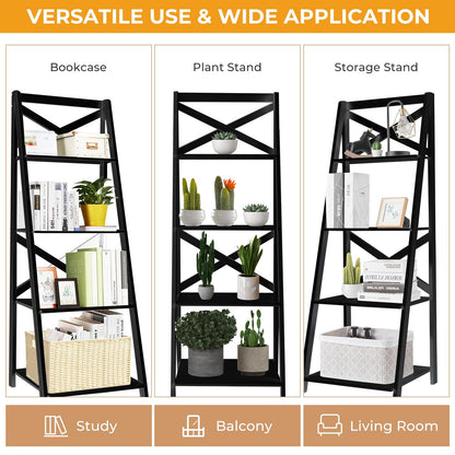 4 Tier Wooden Ladder Shelving Unit