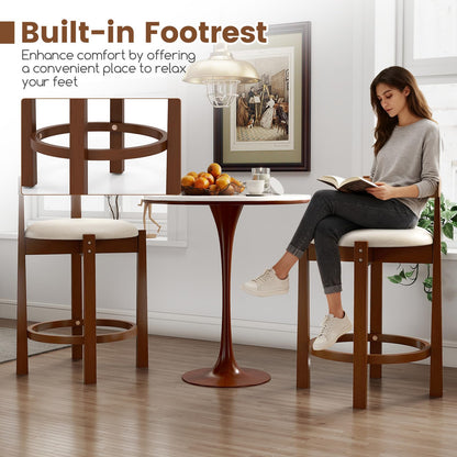 62cm Counter Height Bar Stools Set of 2 with Backrests and Footrests