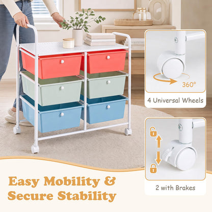 6 Drawer Storage Cart with Lockable Wheels & Handles