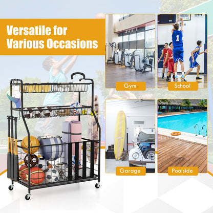 Sports Equipment Storage Rack Rolling Sports Ball Storage Cart