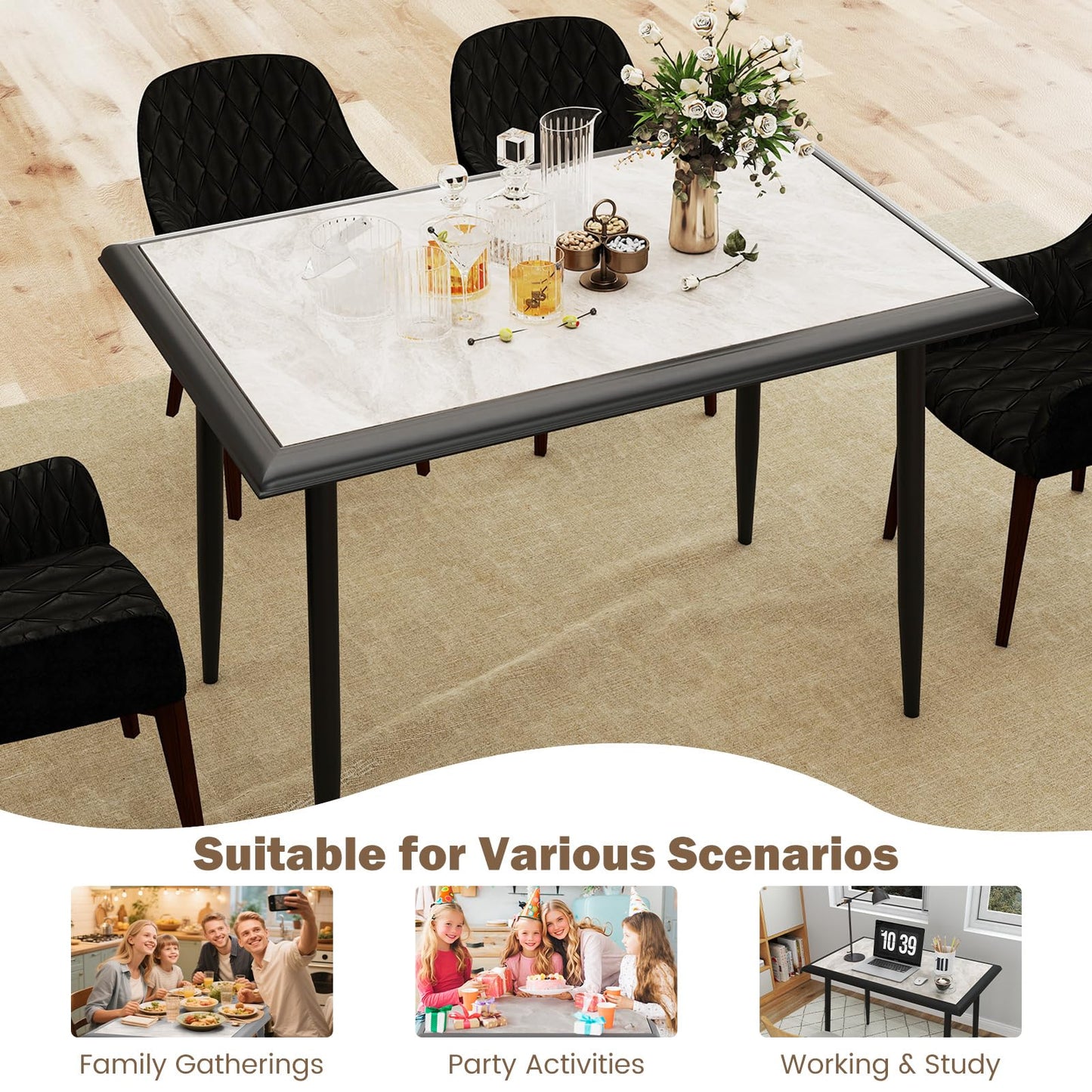 Giantex Dining Table 110 x 70cm Sintered Stone Rectangular Kitchen Tables with Faux Marble Tabletop