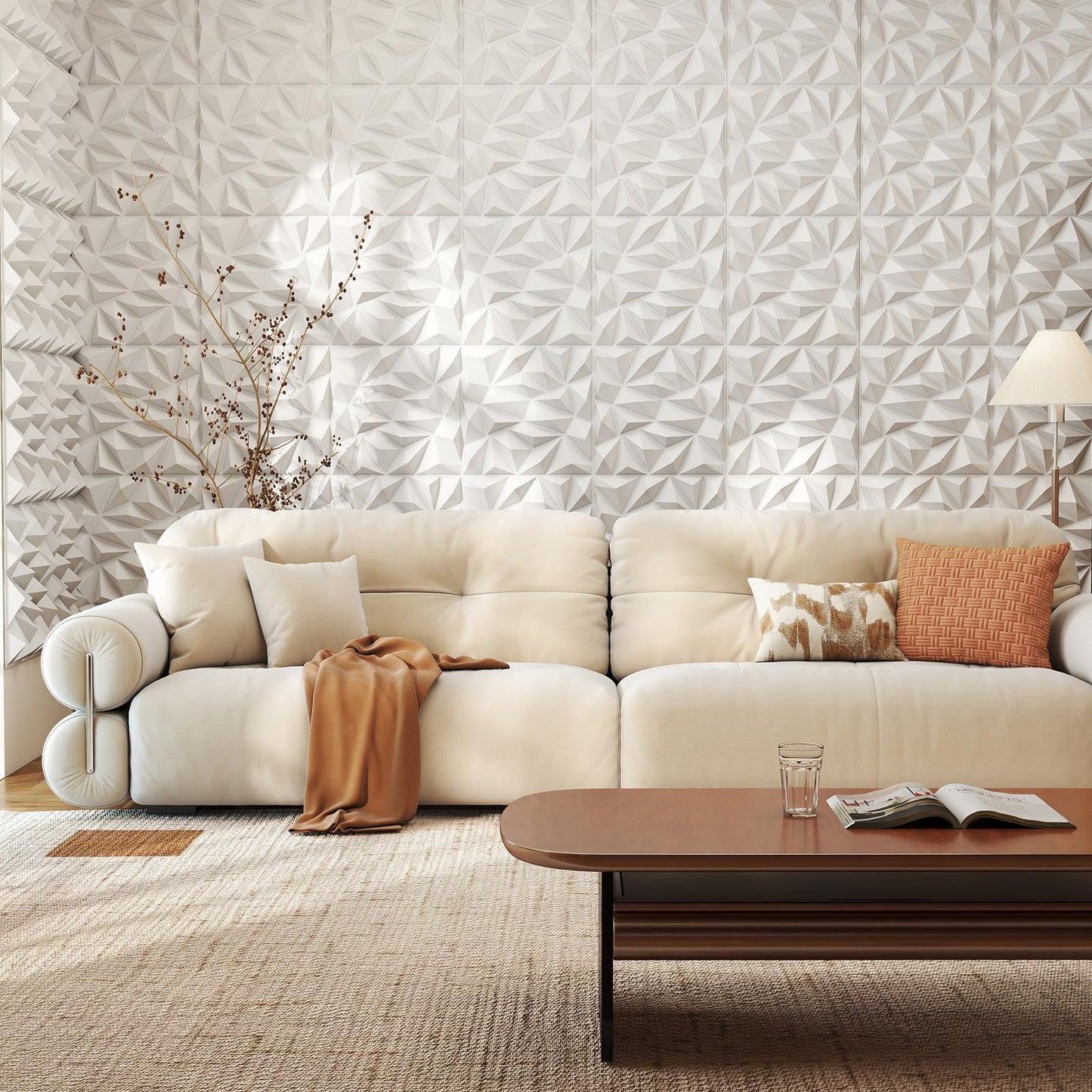 20-Pack 3D Wall Panels with Decorative Diamond Patterns