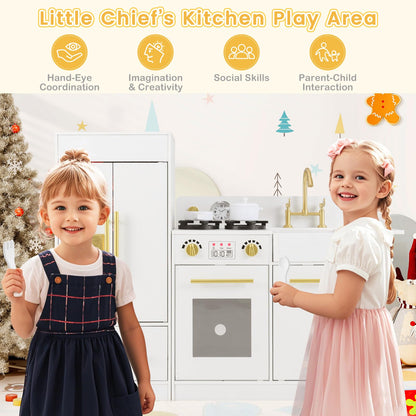 Toddler Wooden Pretend Toy Kitchen Playset with Refrigerator Stove Sink