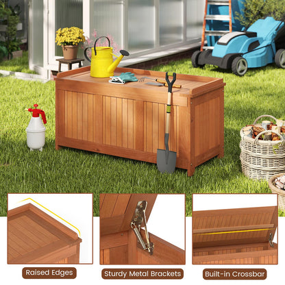 220L Wood Deck Box 3-in-1 Patio Storage Bench Stool with Flip Top for Cushions