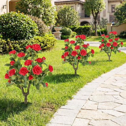 Artificial Flower Tree Set of 2, Fake Shrub Plants with Spikes