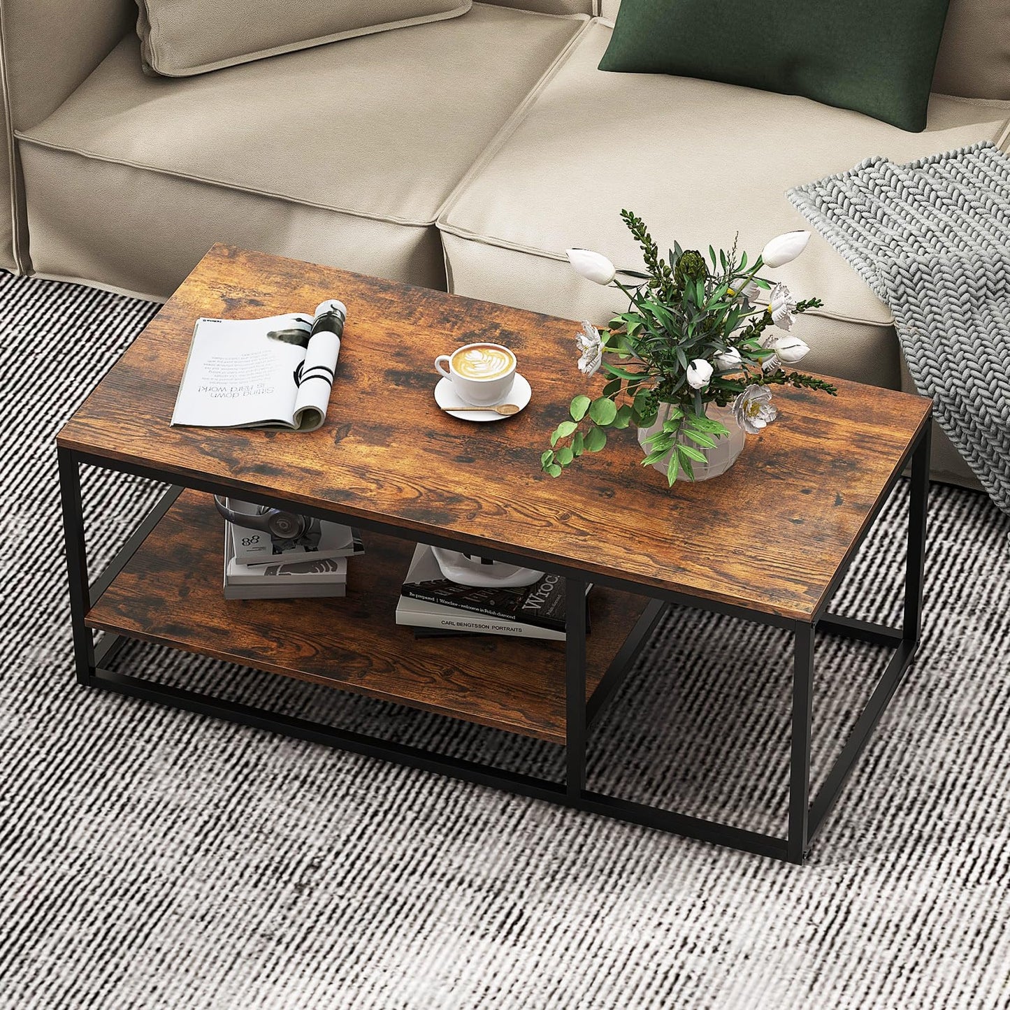 2-Tier 105 cm Industrial Wood Accent Coffee Center Table