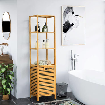 Bathroom Tilt-out Laundry Hamper Organizer with 3-Tier Storage Shelves