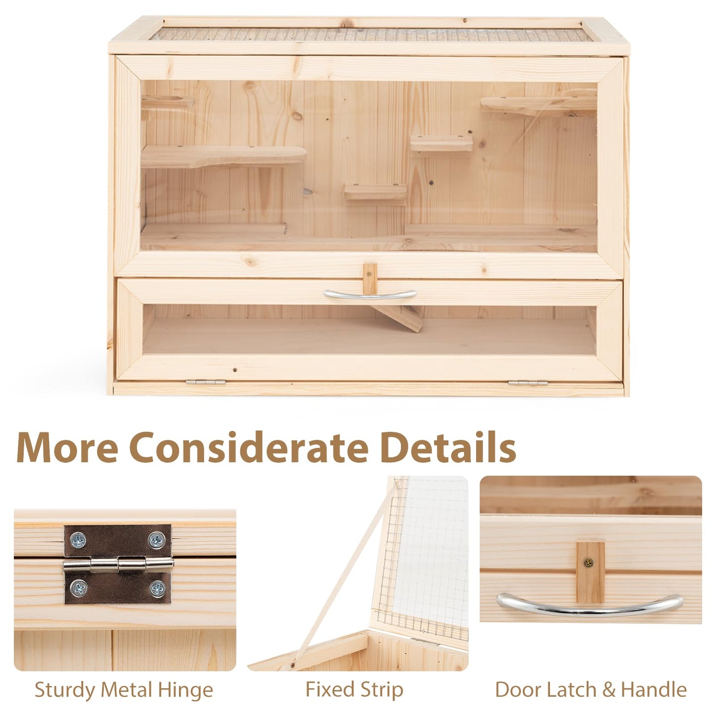 Fir Wood Mouse Habitat Cage with Mesh Flip Roof