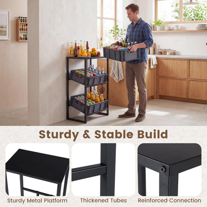 3-Tier Drink Crate Rack, Metal Bottle Storage Shelf with 3 Adjustable Angles & 2 Hooks