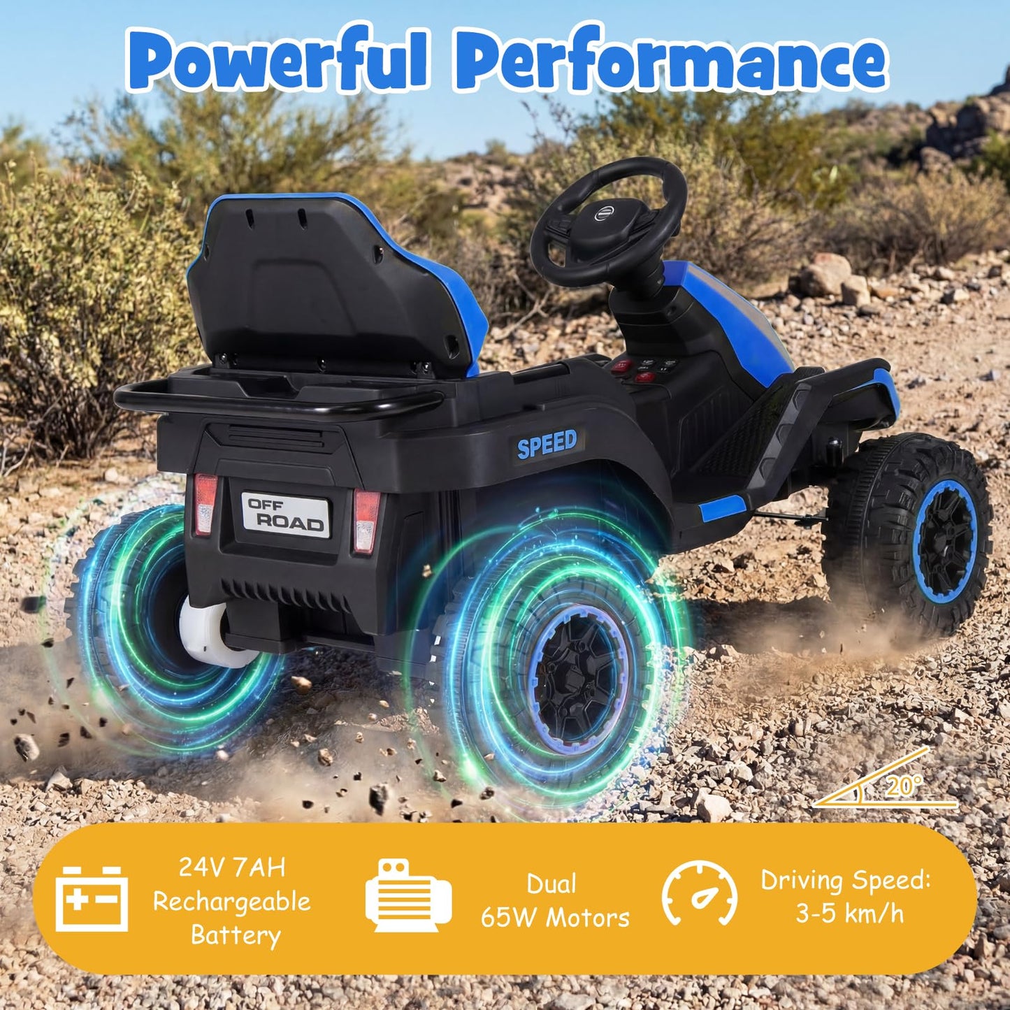 24V Ride on Tractor with Trailer, Kids Electric Car