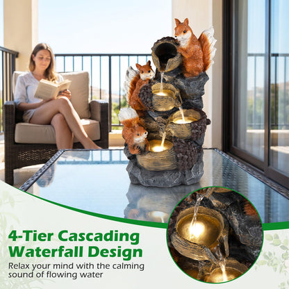 4-Tier Outdoor Water Fountain, 59cm Cascading Waterfall Fountain with 3 LED Lights