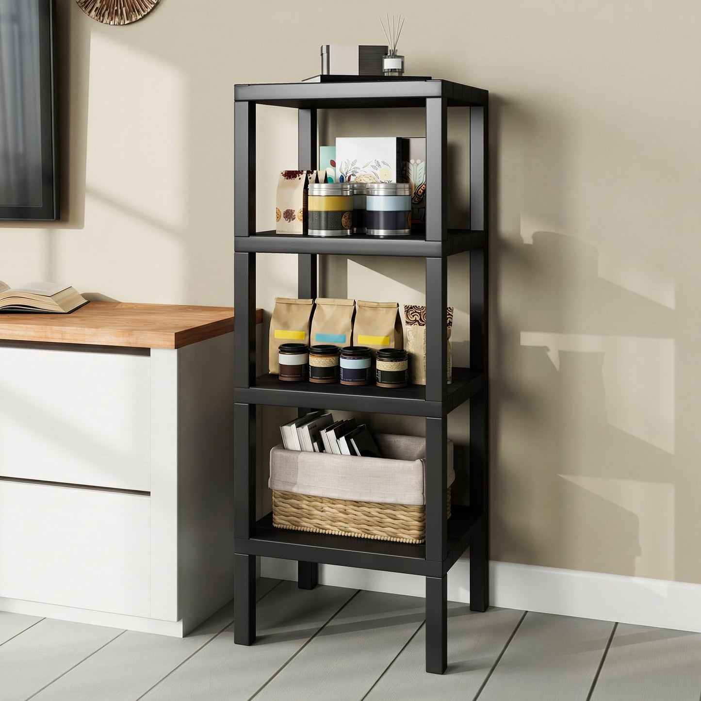 4-Tier Plastic Storage Shelf Freestanding Utility Rack