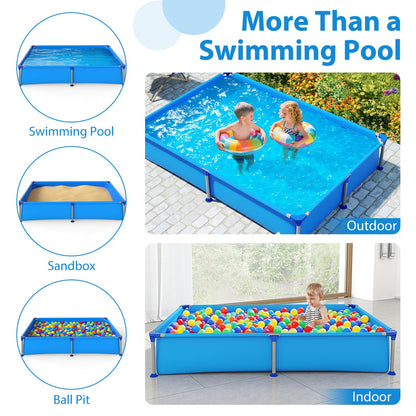 Above Ground Swimming Pool Outdoor Rectangular Pool for Kids above 3 with Metal Frame
