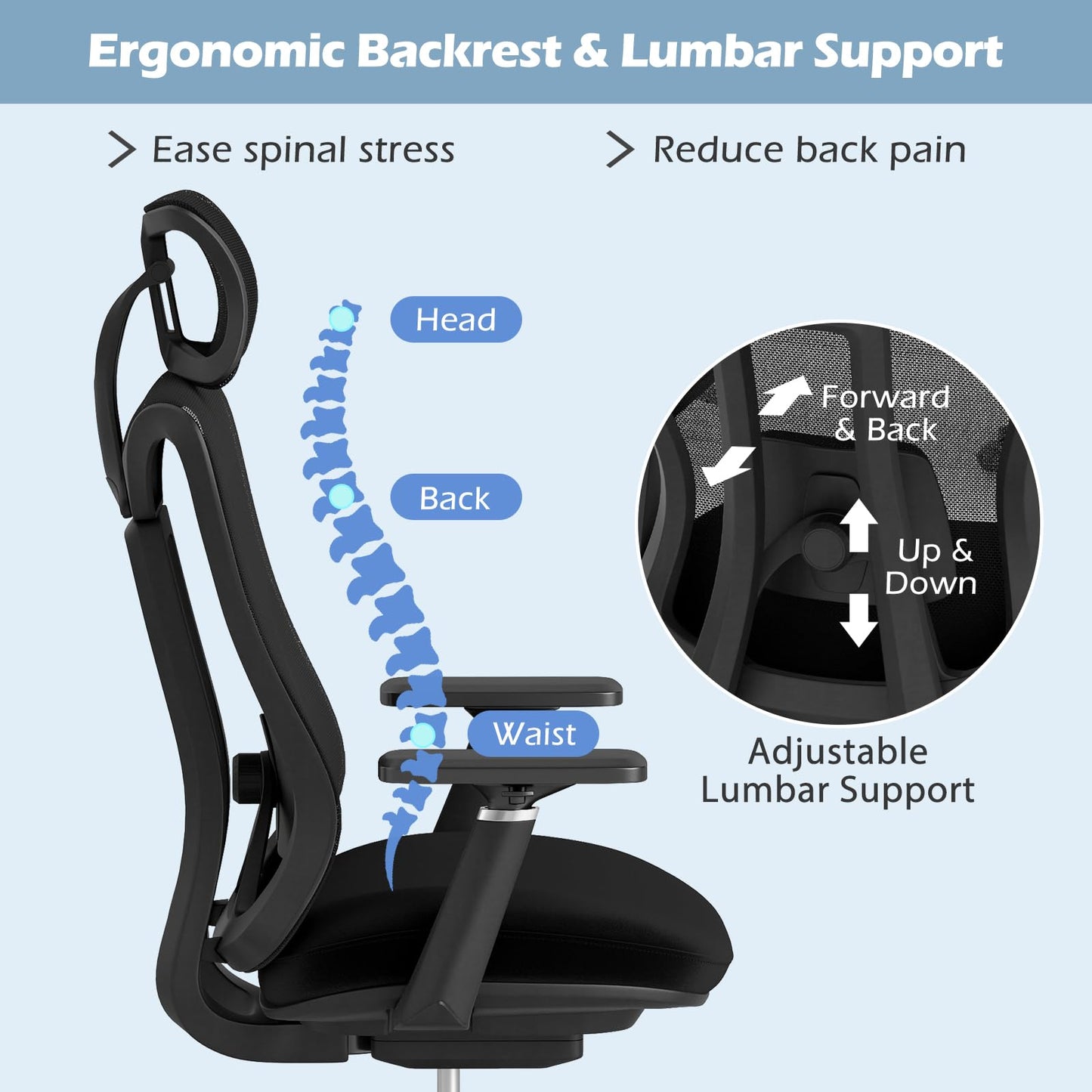 Ergonomic Mesh Office Chair High Back Executive Chair with Adjustable Lumbar Support