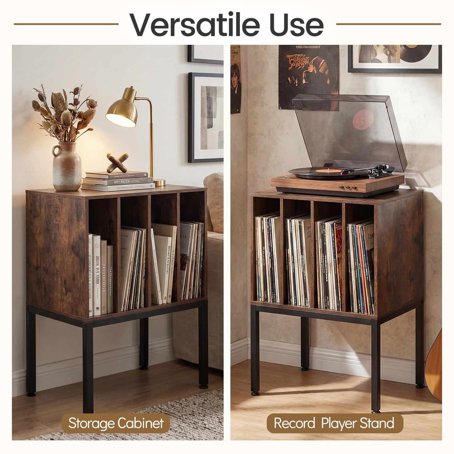 Record Player Stand, Turntable Stand End Sofa Side Table with 4 Vinyl Display Shelves