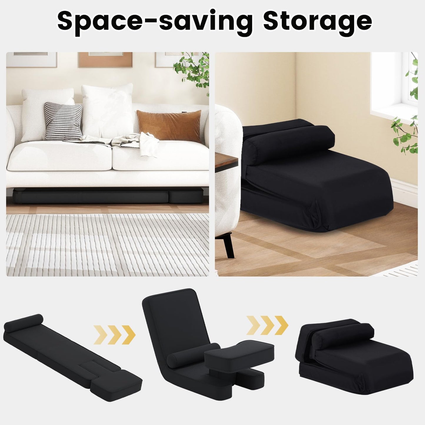 Folding Sofa Chair, Lazy Floor Sofa Bed with 5-Level Adjustable Backrest