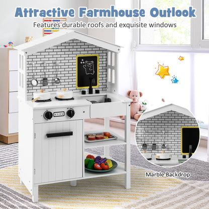 Kids Play Kitchen Pretend Playset with Stoves and Chalkboard