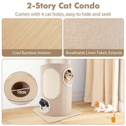 187 cm Tall Wooden Cat Tower Tree with 2-Story Cat Condo