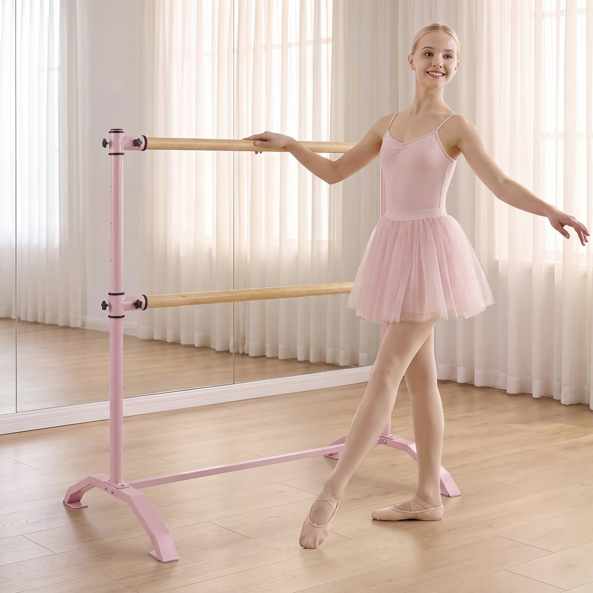 Double Ballet Barre, Freestanding Dance Stretch Bar