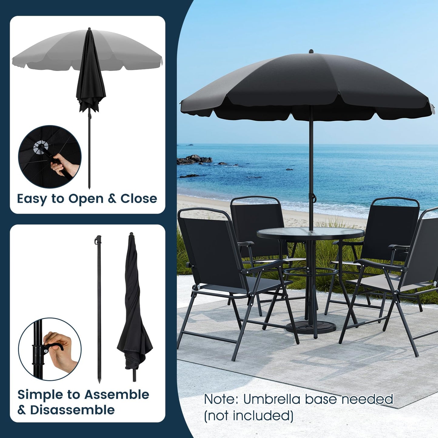 6 Piece Garden Furniture Sets with Parasol, Patio Dining Set with 4 Folding Chairs