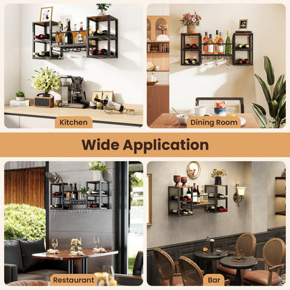 Wall Mounted Wine Rack, 3-Tier Metal Hanging Wine Rack