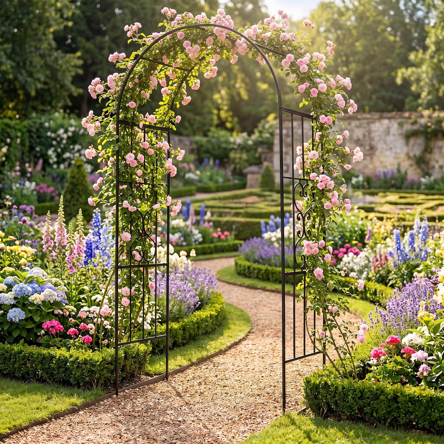 Garden Arch, Heavy Duty Metal Roses Vines Climbing Plants Support Archway