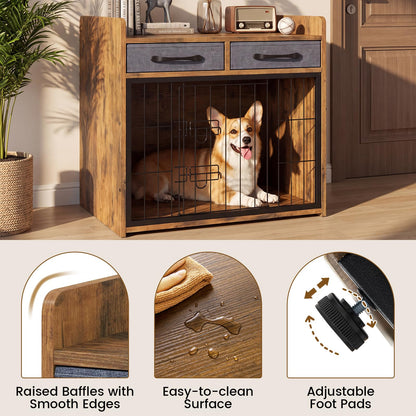 Indoor Dog Cage with 2 Fabric Drawers and Lockable Door