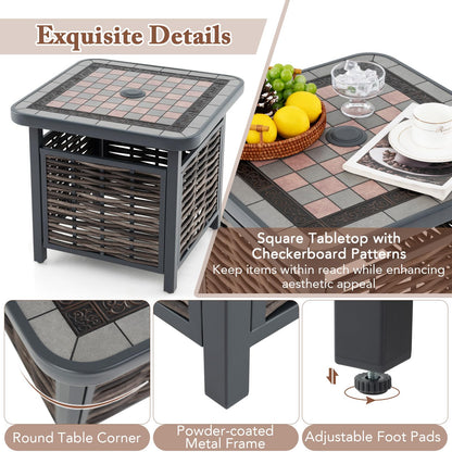 55cm All-Weather Square Patio Rattan Side Table with Umbrella Hole