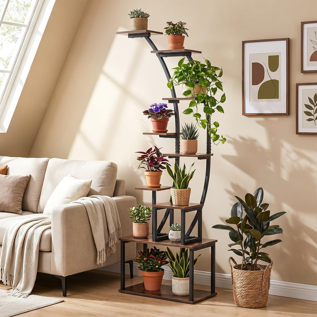 Plant Stand with Grow Lights, 161cm Tall 9-Tier Corner Metal Plant Shelf Flowerpot Holder