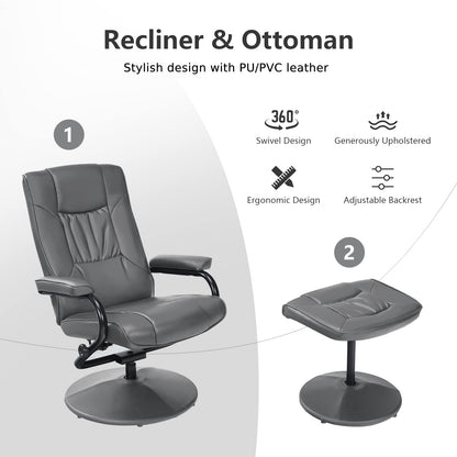 Swivel Recliner Chair with Footstool and Adjustable Backrest