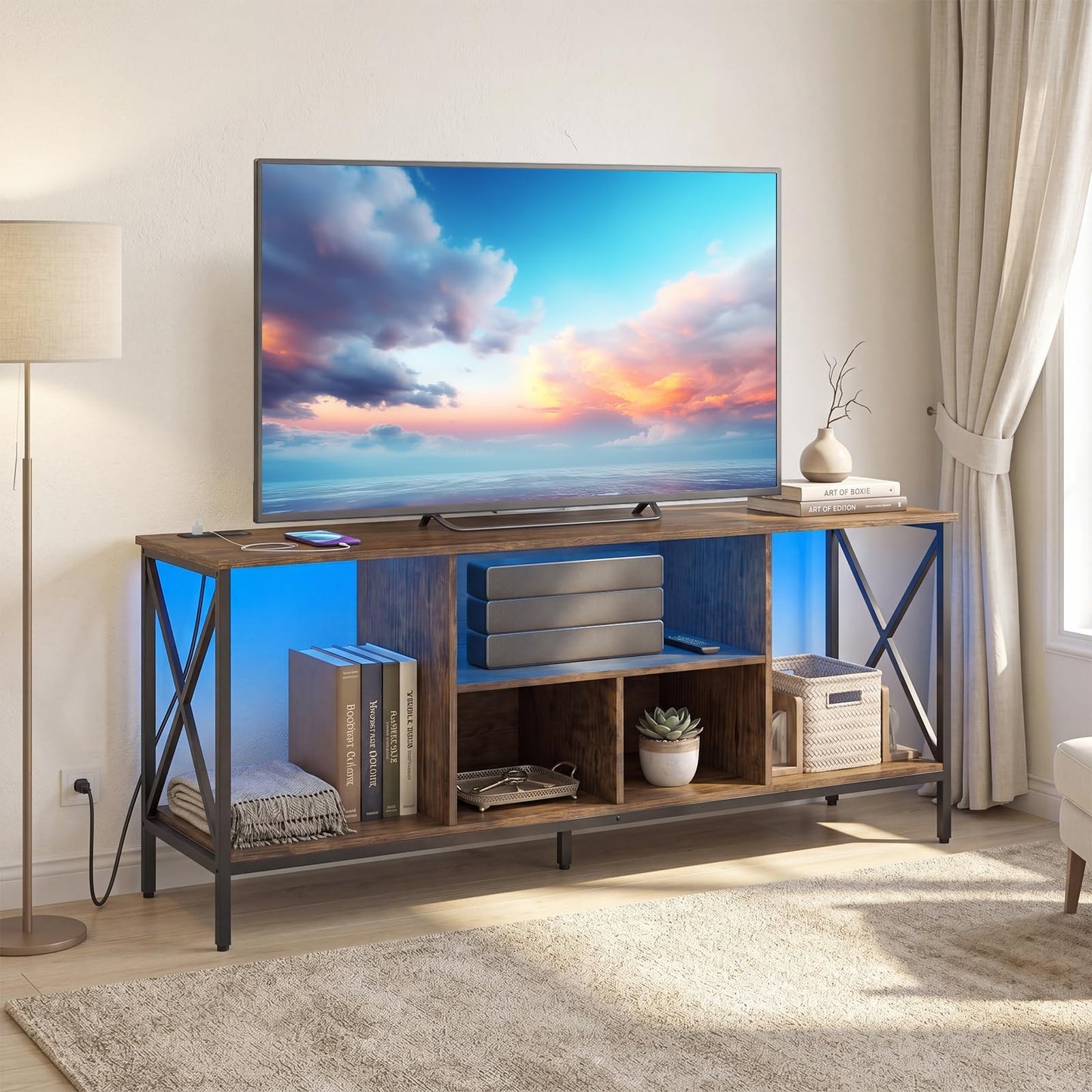 LED TV Stand Cabinet for 65" TVs with Power Outlets