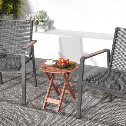 Folding Round Solid Acacia Wood Small Garden Coffee Table