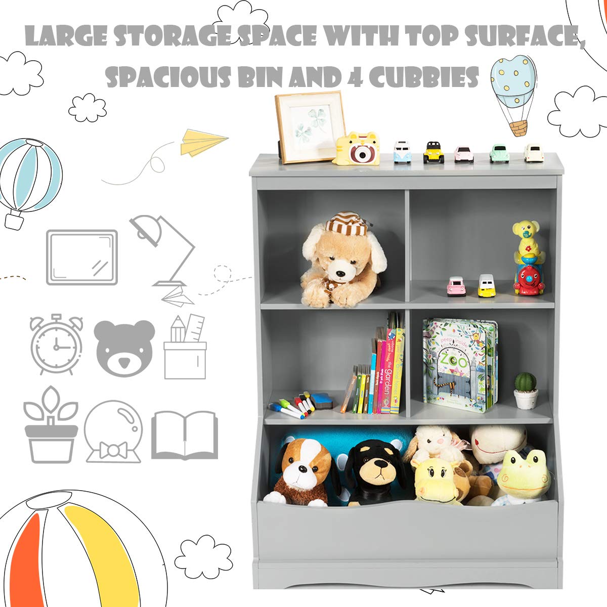 Kids Bookshelf and Toy Organizer
