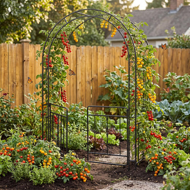 Garden Arch with Gate, Metal Pergola Arbor Trellis for Climbing Plant Rose Vines