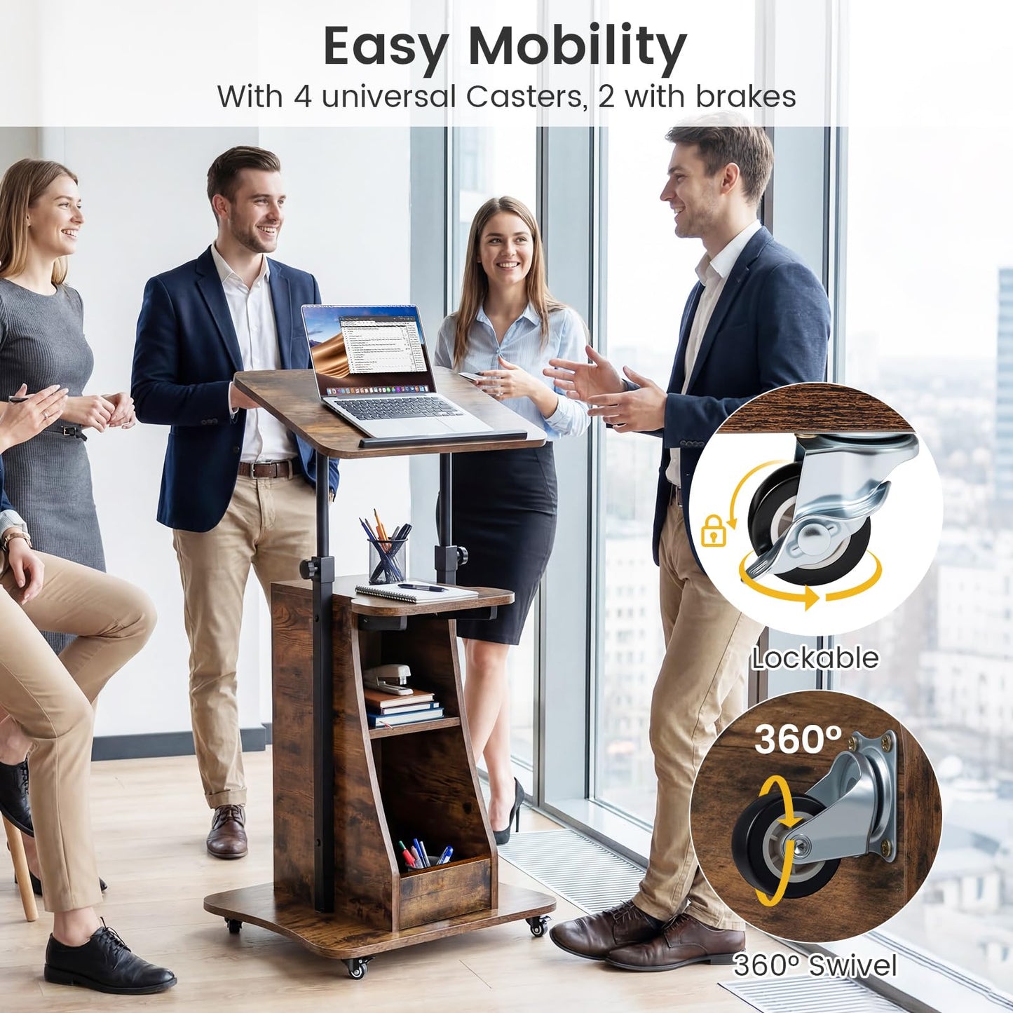 Mobile Laptop Table, Height Adjustable Sit Stand Desk Podium Stand Presentation Cart