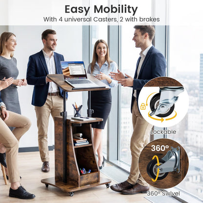 Mobile Laptop Table, Height Adjustable Sit Stand Desk Podium Stand Presentation Cart