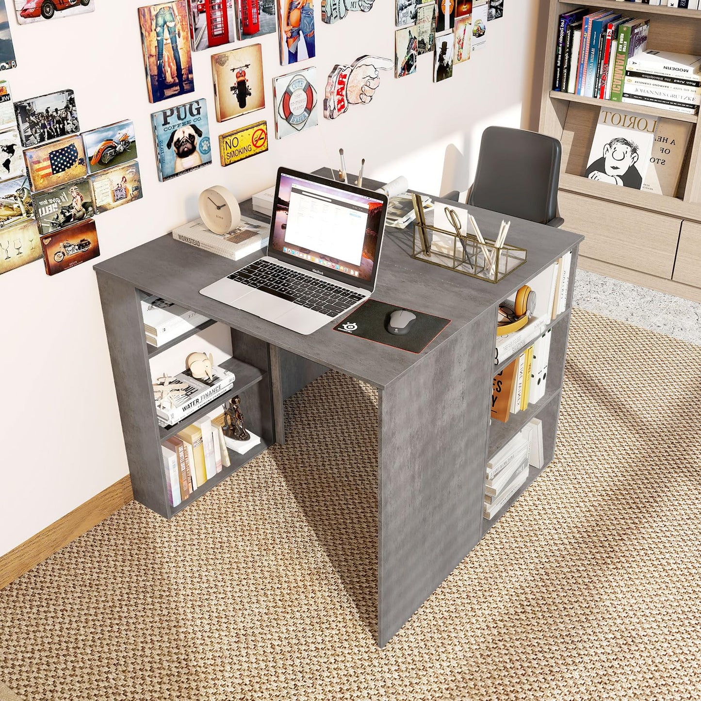 Computer Desk with Bookshelf for Study Living Room