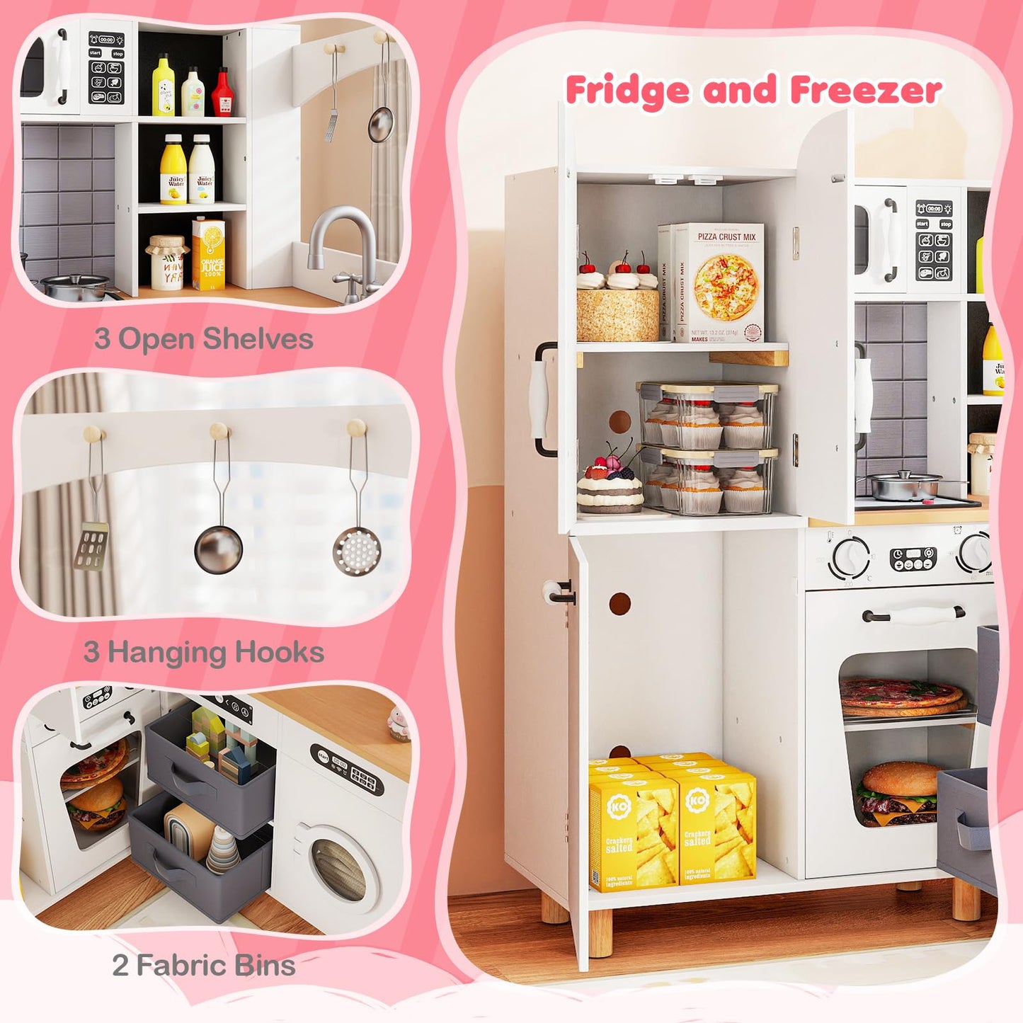 Wooden Corner Play Kitchen with Pine Wood Legs and Lights & Sounds