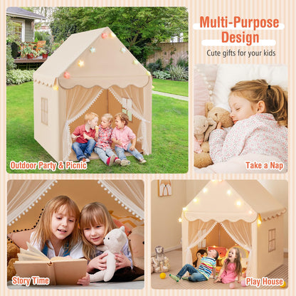 Kids Large Tent with Washable Mat and Star Lights for Children Gift