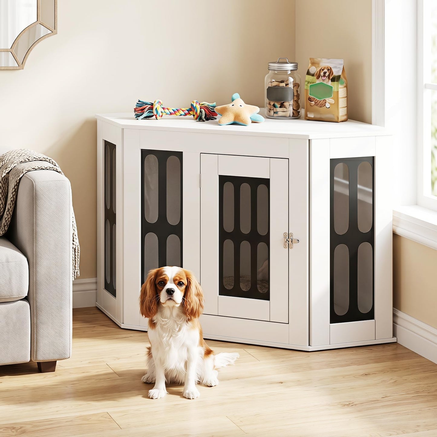 Corner Dog Crate Furniture Metal Side Table for Small Dogs