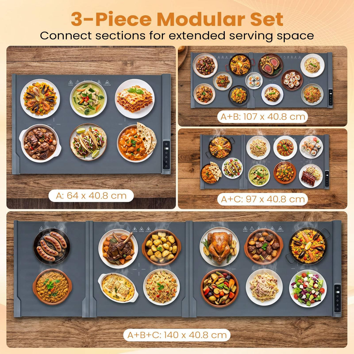 140 x 40.8 cm Food Warming Mat, 3-Panel Electric Warming Tray