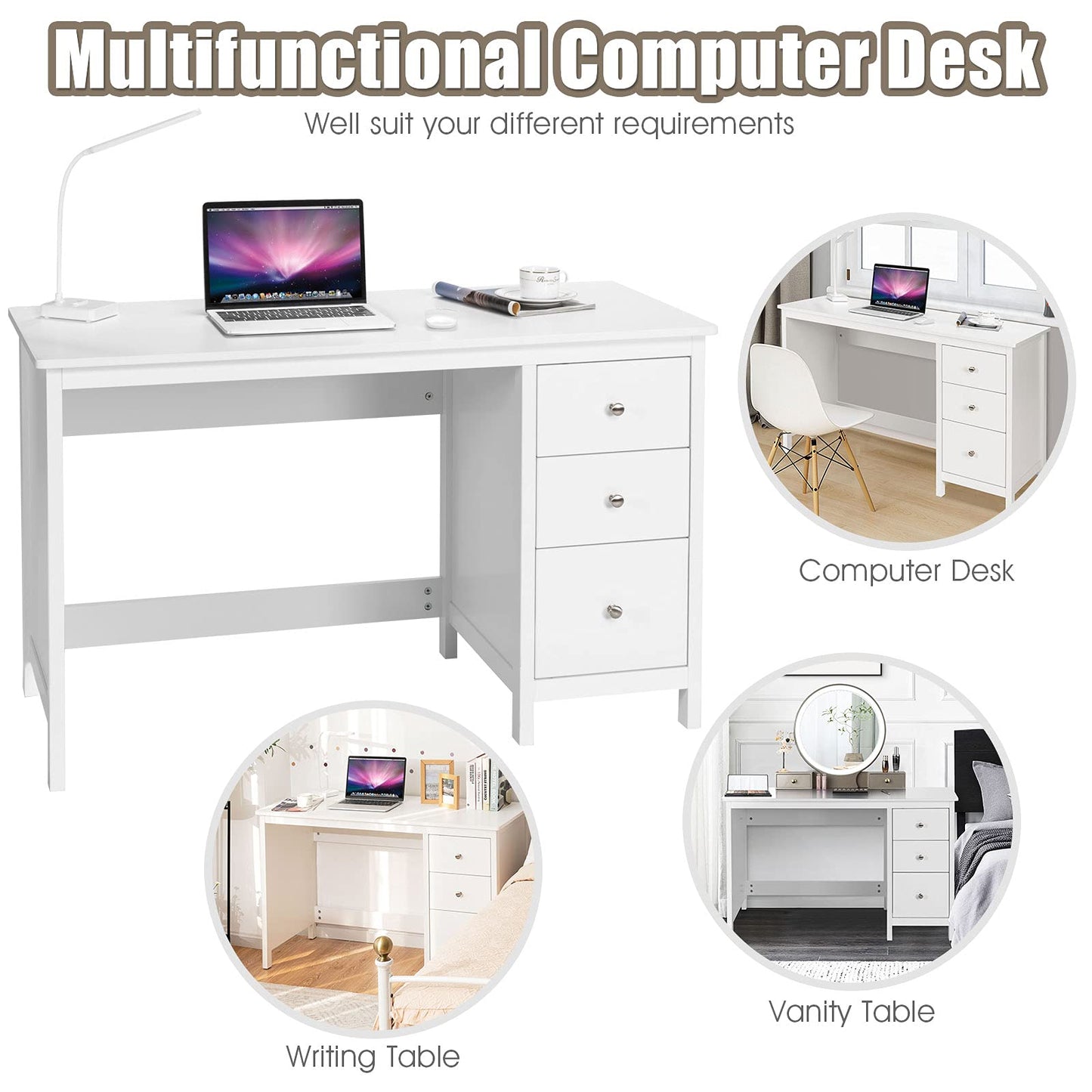 Modern Computer Desk with 3 Drawers for Home Office