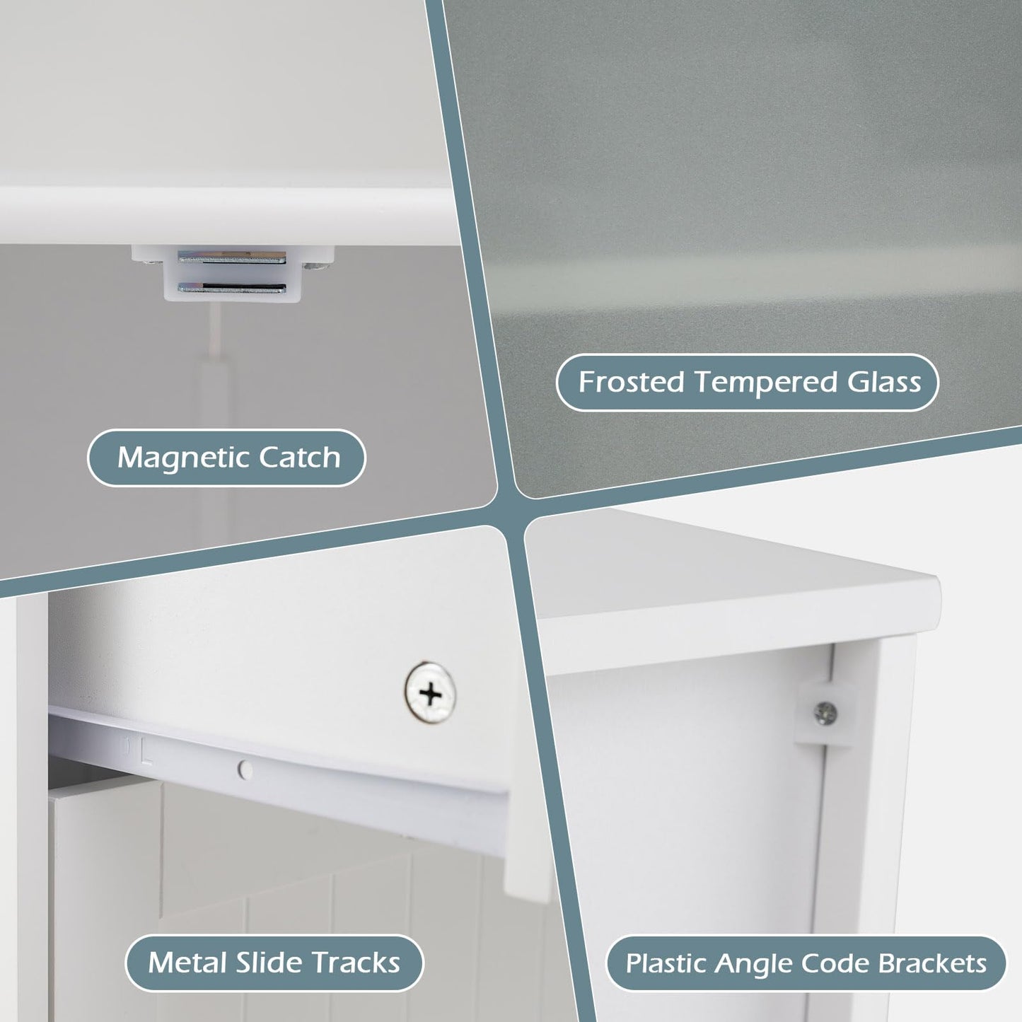 Freestanding Bathroom Storage Cabinet with 2 Frosted Tempered Glass Doors