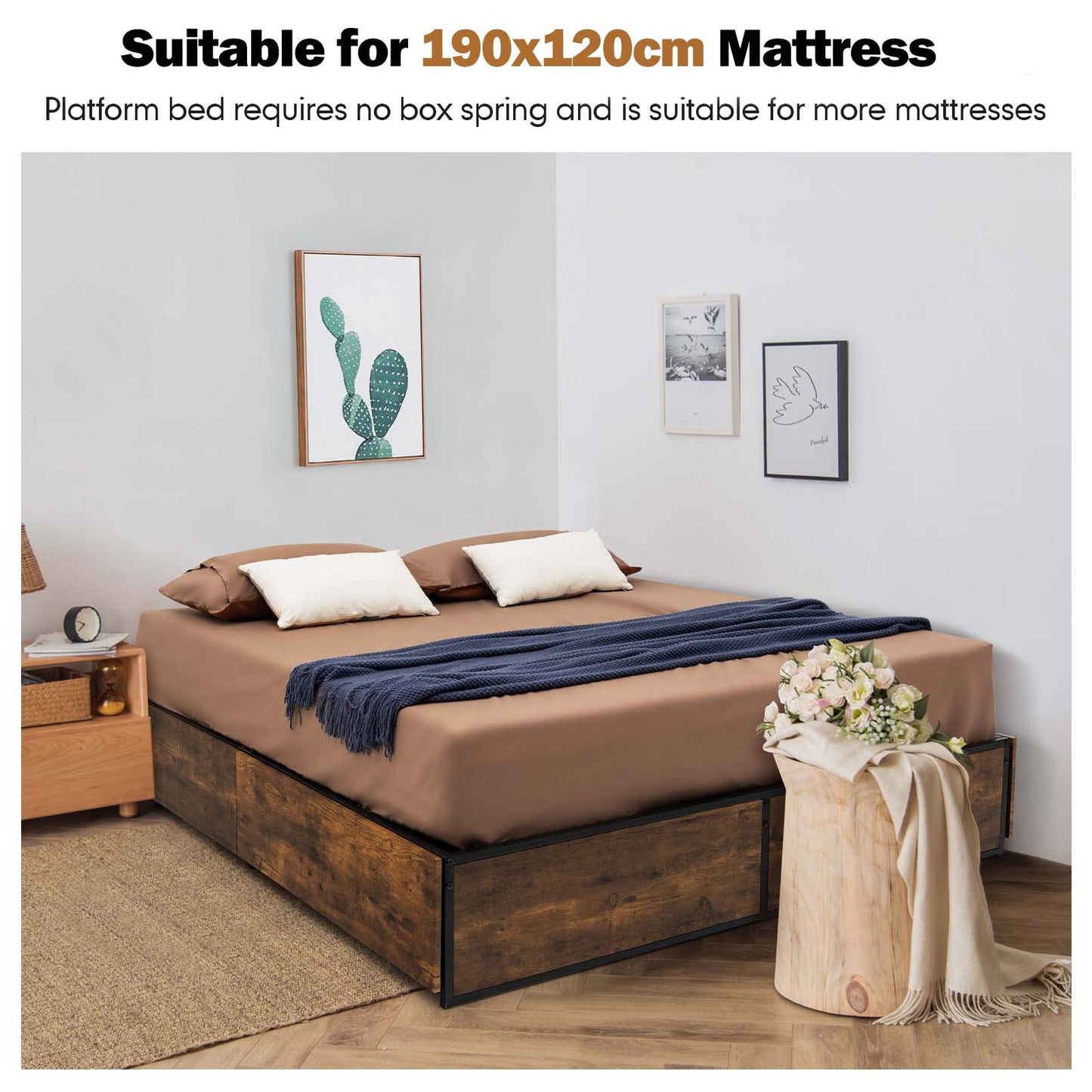 4FT Double Metal Bed Frame with 4 Underbed Drawers (190 x 120 x 33cm)