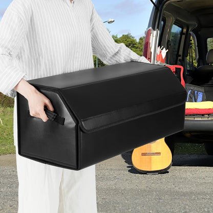 Leather Car Trunk Organizer with Lid Removable Divider and Large Capacity