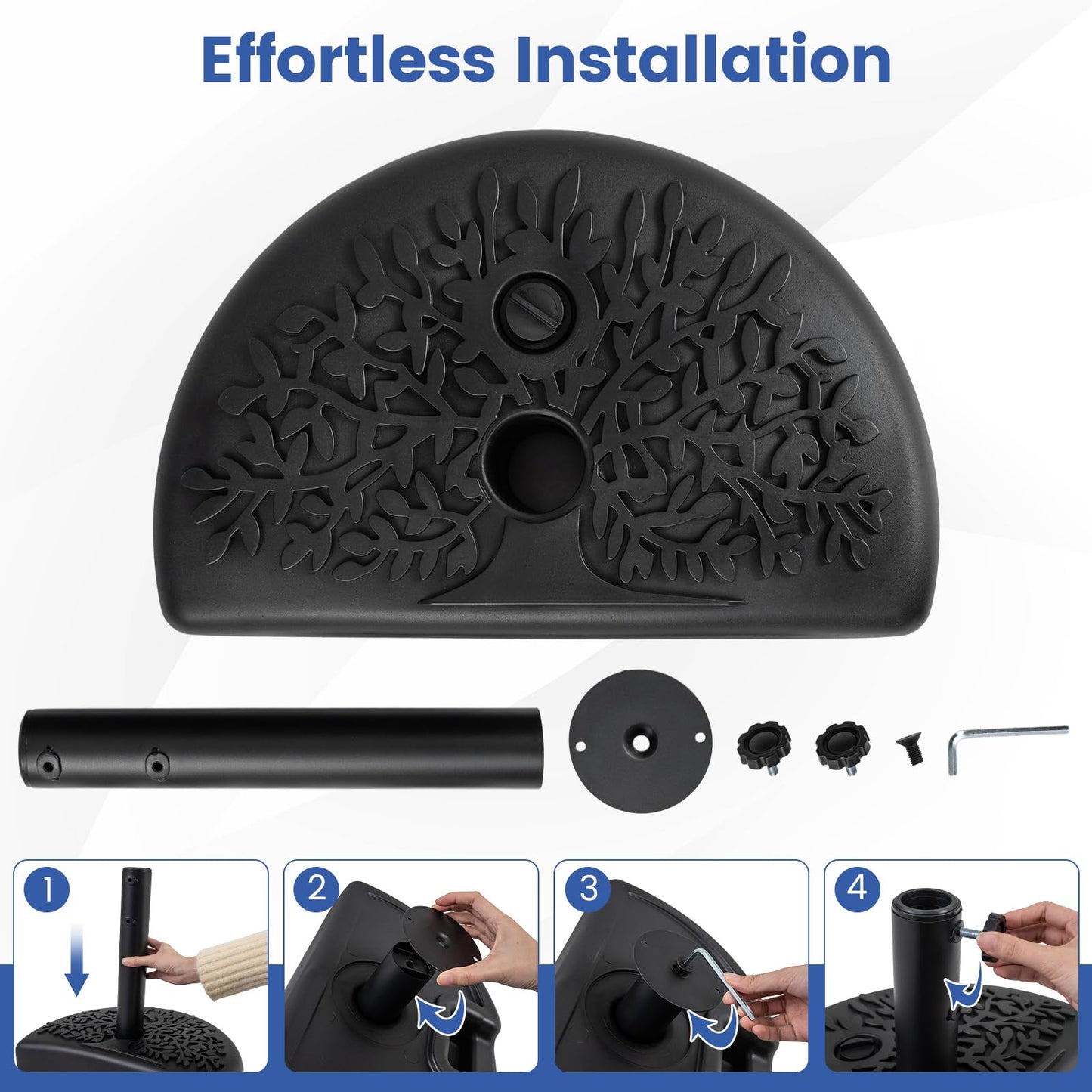 25kg Half Round Parasol Base, Water and Sand Fillable Patio Umbrella Stand