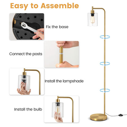 Industrial Floor Lamp with Hanging Glass Lampshade and Foot Switch